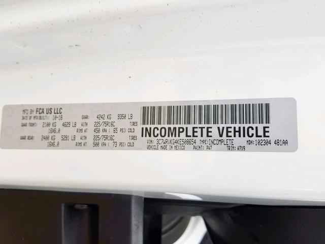 3C7WRVKG4KE508654 - 2019 RAM PROMASTER 白色 照片 10