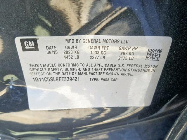 1G11C5SL9FF339421 - 2015 CHEVROLET MALIBU 1LT BLACK photo 10