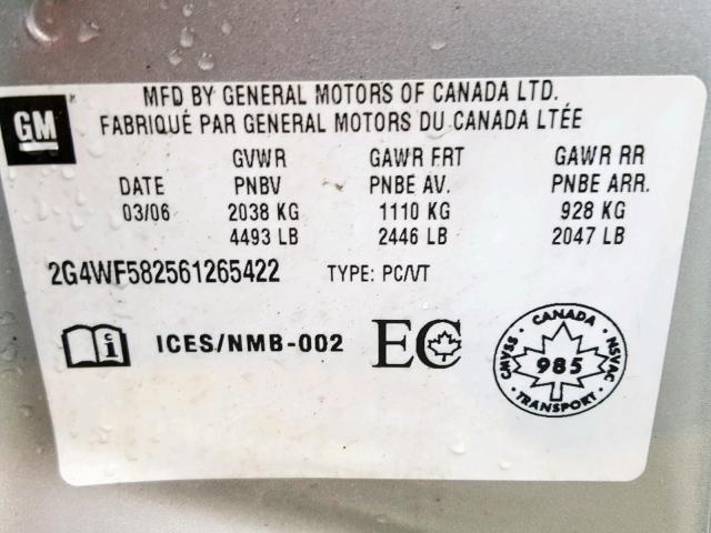 2G4WF582561265422 - 2006 BUICK ALLURE CX SILVER photo 10