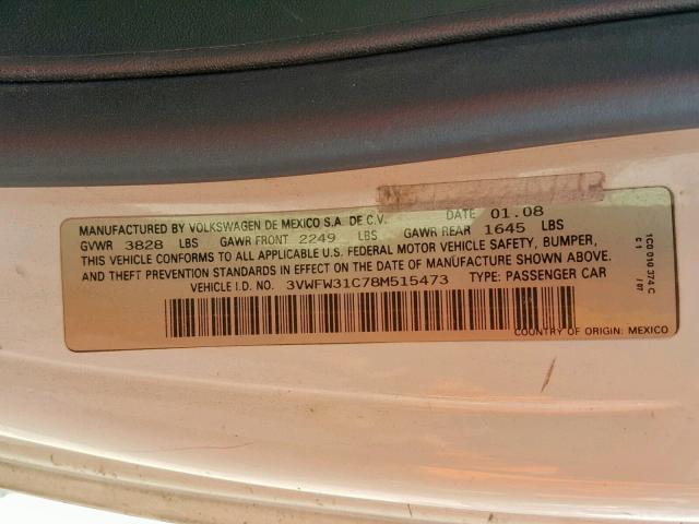 3VWFW31C78M515473 - 2008 VOLKSWAGEN NEW BEETLE თეთრი ფოტო 10