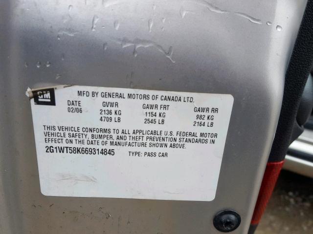 2G1WT58K669314845 - 2006 CHEVROLET IMPALA LT SILVER photo 10