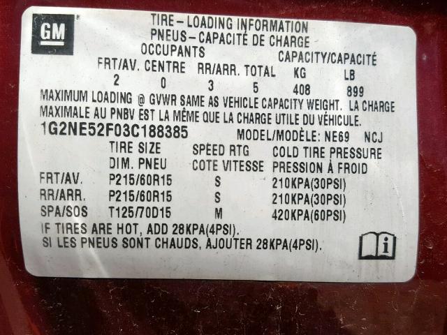 1G2NE52F03C188385 - 2003 PONTIAC GRAND AM S RED photo 10