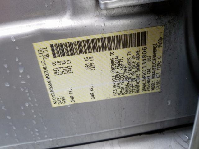 1N4AL2AP5CC134806 - 2012 NISSAN ALTIMA BASE  photo 10