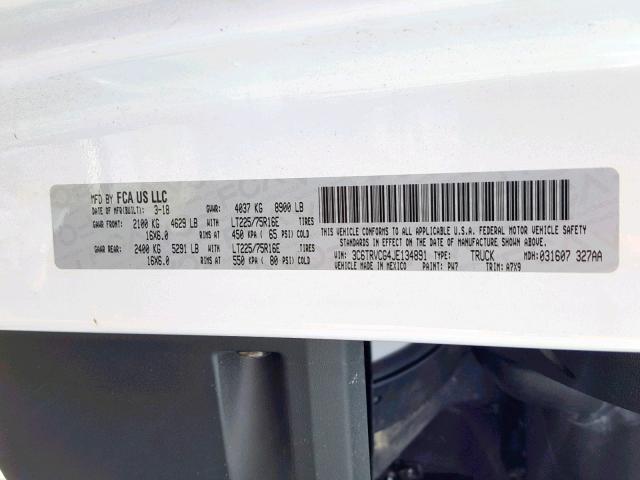 3C6TRVCG4JE134891 - 2018 RAM PROMASTER 白色 照片 10