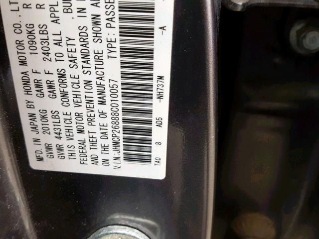 JHMCP26888C010057 - 2008 HONDA ACCORD EXL GRAY photo 10