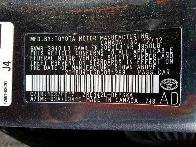 2T1BU4EE5DC014299 - 2013 TOYOTA COROLLA BASE  photo 10