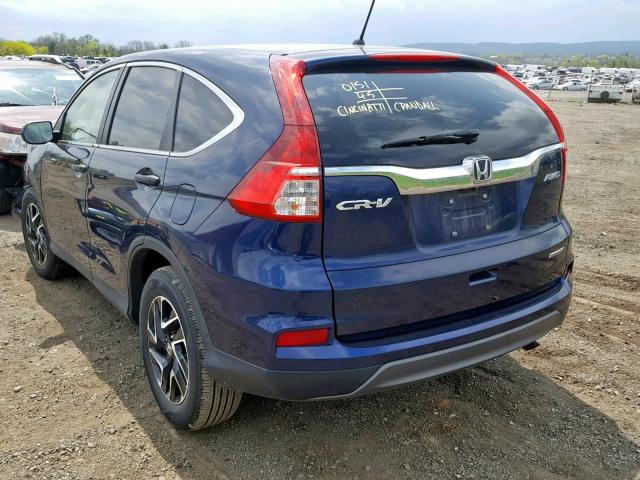 5J6RM4H42GL033563 - 2016 HONDA CR-V SE BLUE photo 3