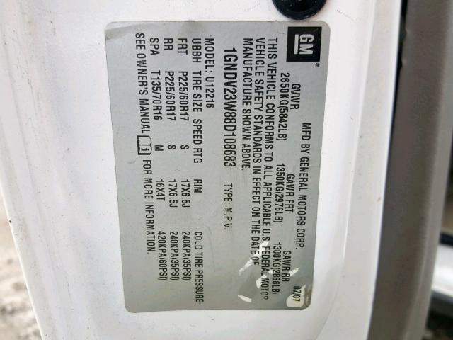 1GNDV23W88D108683 - 2008 CHEVROLET UPLANDER L 白色 照片 10