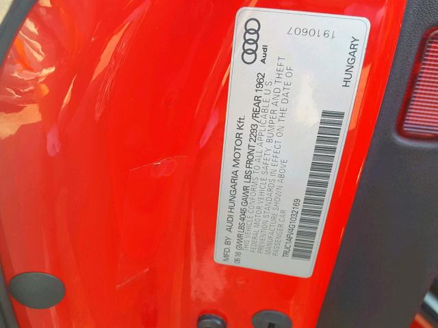 TRUC1AFV4G1032169 - 2016 AUDI TTS RED photo 10