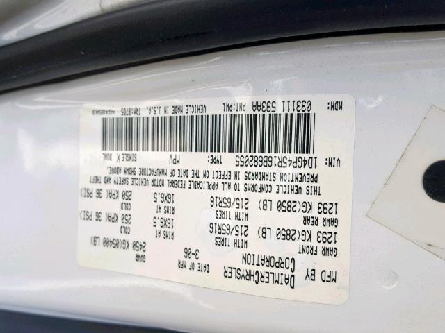 1D4GP45R16B682055 - 2006 DODGE CARAVAN SX WHITE photo 10