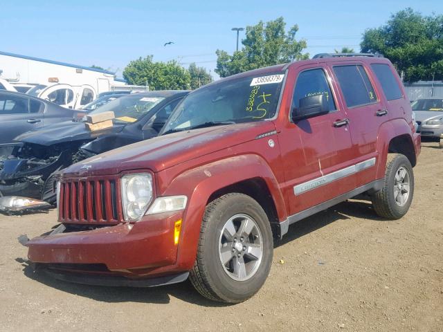 1J8GN28K38W289359 - 2008 JEEP LIBERTY SP MAROON photo 2