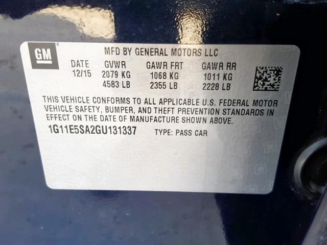 1G11E5SA2GU131337 - 2016 CHEVROLET MALIBU LIM 蓝色 照片 10