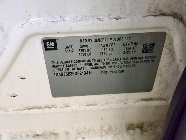 1G4GJ5E36DF213416 - 2013 BUICK LACROSSE T WHITE photo 10