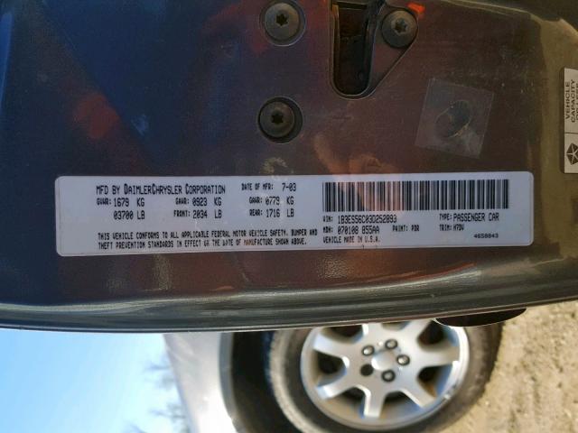 1B3ES56C03D252893 - 2003 DODGE NEON SXT GRAY photo 10