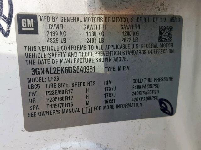 3GNAL2EK6DS640981 - 2013 CHEVROLET CAPTIVA LS 白色 照片 10