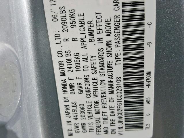 JH4CU2F61CC028108 - 2012 ACURA TSX TECH SILVER photo 10