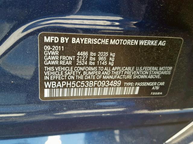 WBAPH5C53BF093489 - 2011 BMW 328 I SULE BLUE photo 10