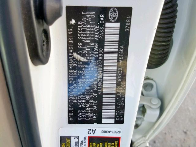 4T1BK3DB4BU378930 - 2011 TOYOTA AVALON BAS WHITE photo 10