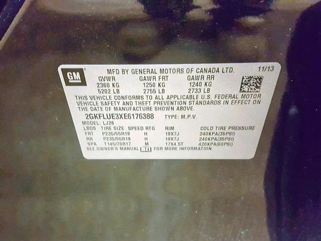 2GKFLUE3XE6176388 - 2014 GMC TERRAIN DE BLACK photo 10