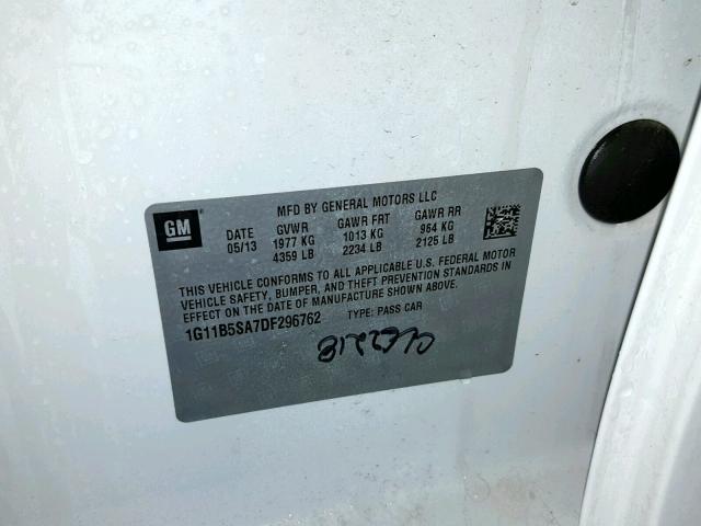 1G11B5SA7DF296762 - 2013 CHEVROLET MALIBU LS WHITE photo 10