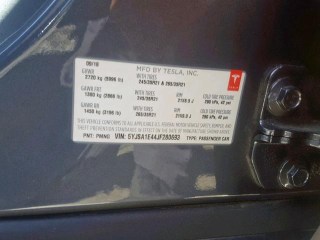 5YJSA1E44JF280693 - 2018 TESLA MODEL S أبيض صورة 10