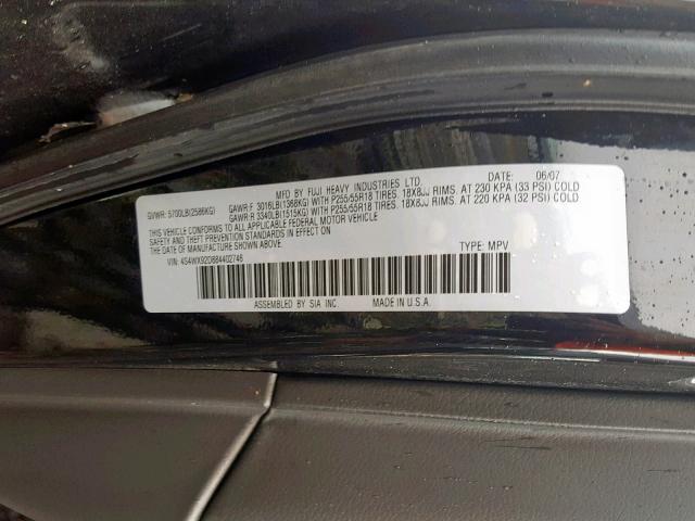 4S4WX92D884402746 - 2008 SUBARU TRIBECA LI 黑色 照片 10