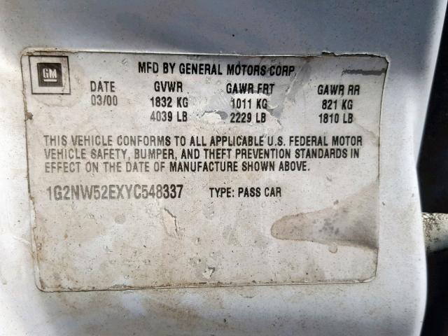 1G2NE52E05M141961 - 2005 PONTIAC GRAND AM S WHITE photo 10