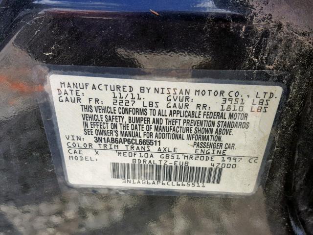 3N1AB6AP6CL665511 - 2012 NISSAN SENTRA 2.0 BLACK photo 10