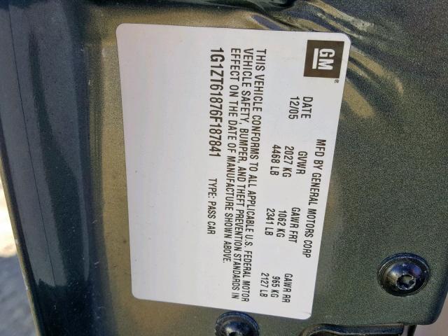 1G1ZT61876F187841 - 2006 CHEVROLET MALIBU MAX GRAY photo 10