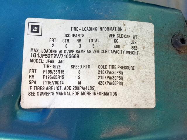 1G1JF52T2W7105669 - 1998 CHEVROLET CAVALIER L GREEN photo 10