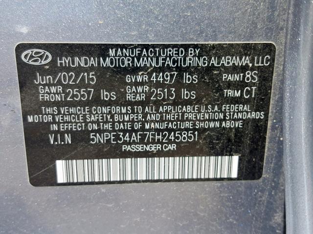 5NPE34AF7FH245851 - 2015 HYUNDAI SONATA SPO SILVER photo 10