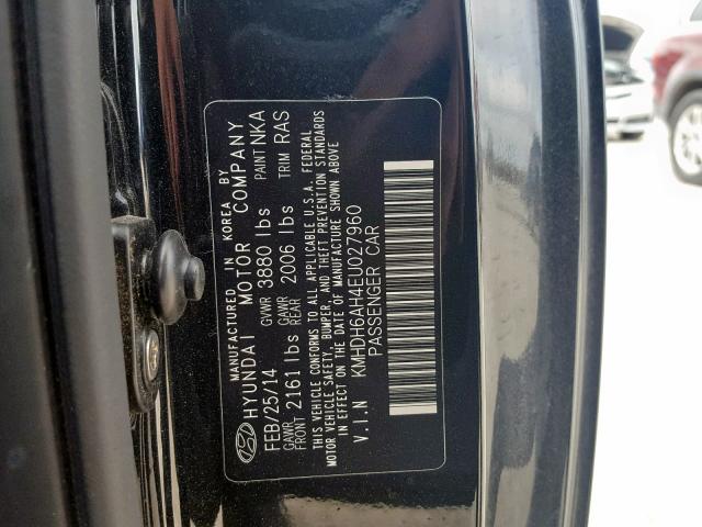 KMHDH6AH4EU027960 - 2014 HYUNDAI ELANTRA CO BLACK photo 10