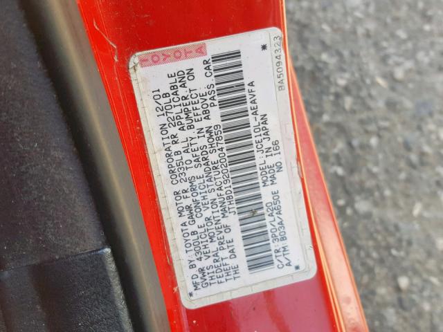 JTHBD192020047859 - 2002 LEXUS IS 300 RED photo 10