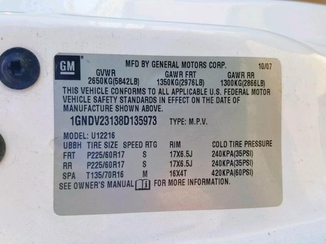 1GNDV23138D135973 - 2008 CHEVROLET UPLANDER L 白色 照片 10