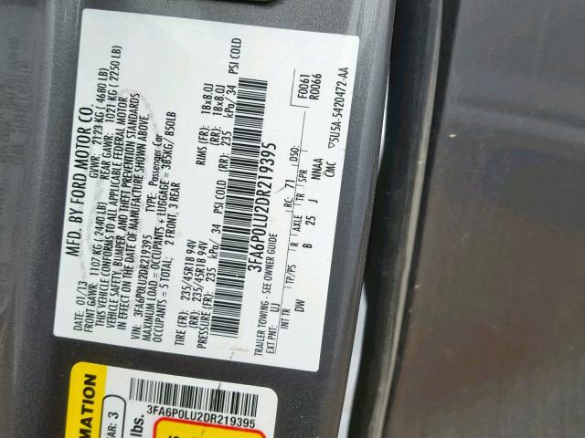 3FA6P0LU2DR219395 - 2013 FORD FUSION SE CHARCOAL photo 10