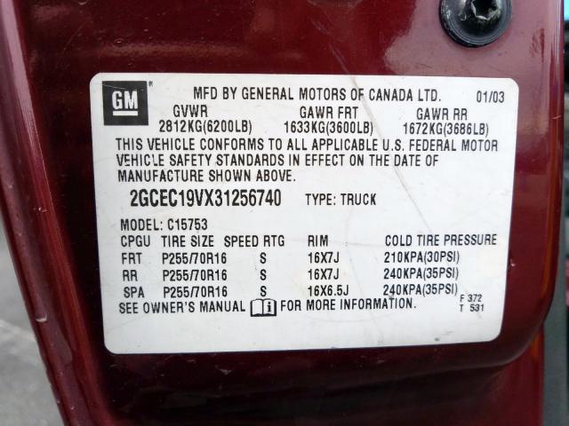 2GCEC19VX31256740 - 2003 CHEVROLET SILVERADO C1500  photo 10