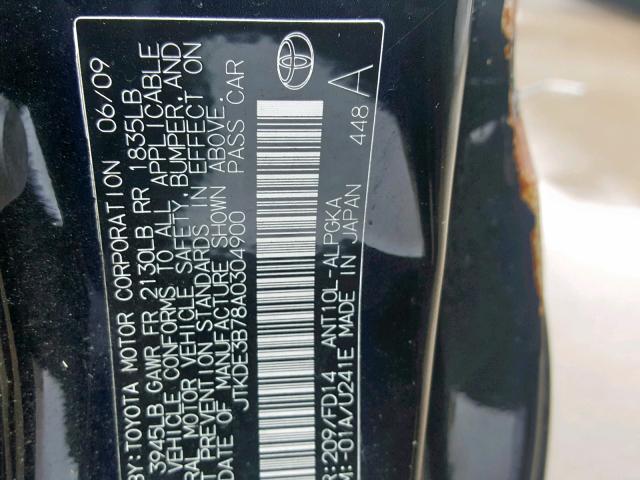 JTKDE3B78A0304900 - 2010 TOYOTA SCION TC BLACK photo 10