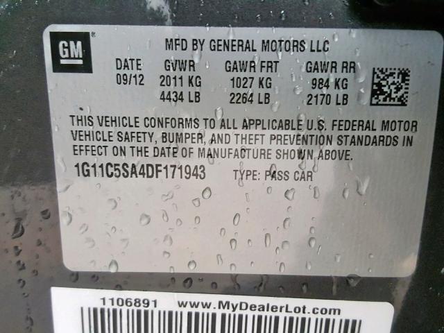 1G11C5SA4DF171943 - 2013 CHEVROLET MALIBU 1LT 石墨色 照片 10