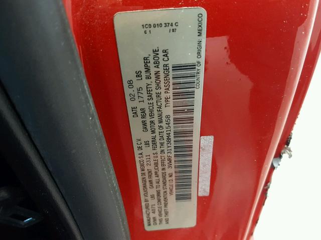 3VWRF31Y38M415458 - 2008 VOLKSWAGEN NEW BEETLE Rot Foto 10