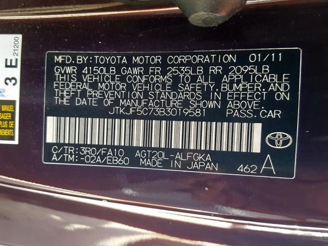 JTKJF5C73B3019581 - 2011 TOYOTA SCION TC  photo 10