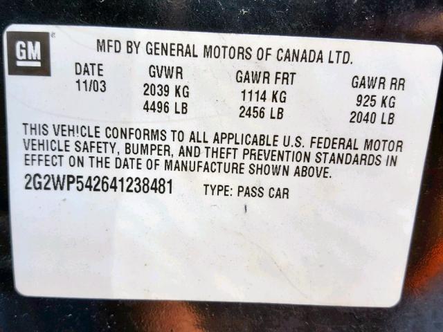 2G2WP542641238481 - 2004 PONTIAC GRAND PRIX 黑色 照片 10