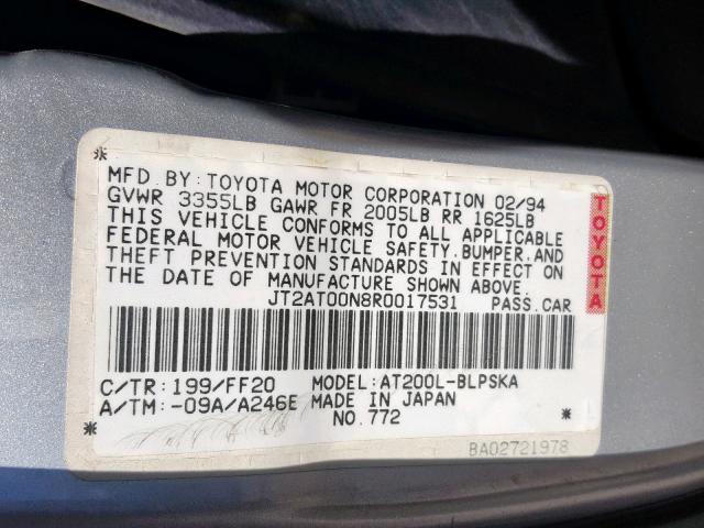JT2AT00N8R0017531 - 1994 TOYOTA CELICA BAS SILVER photo 10