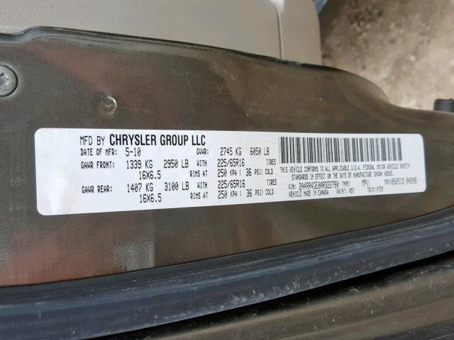 2A4RR4DE0AR322780 - 2010 CHRYSLER TOWN & COU GRAY photo 10