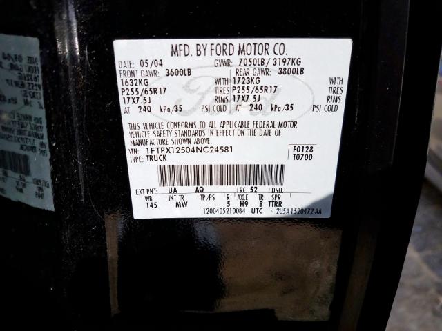 1FTPX12504NC24581 - 2004 FORD F150  photo 10