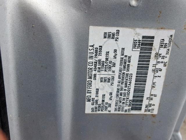 1FTYR10D02TA63523 - 2002 FORD RANGER SILVER photo 10