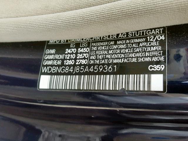 WDBNG84J85A459361 - 2005 MERCEDES-BENZ S 500 4MAT BLUE photo 10