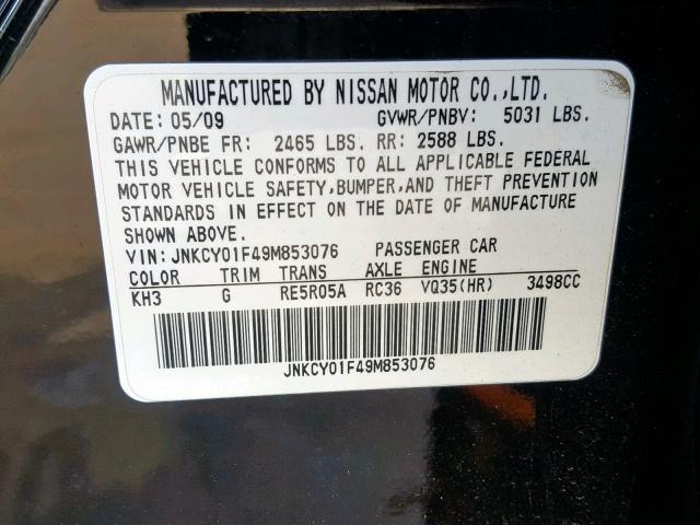 JNKCY01F49M853076 - 2009 INFINITI M35 BASE BLACK photo 10