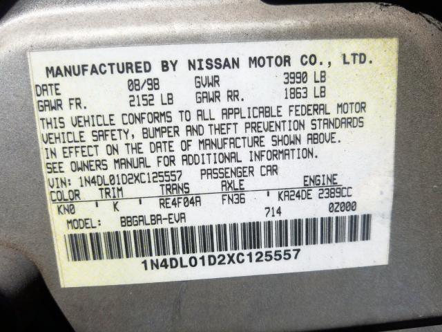 1N4DL01D2XC125557 - 1999 NISSAN ALTIMA XE  photo 10