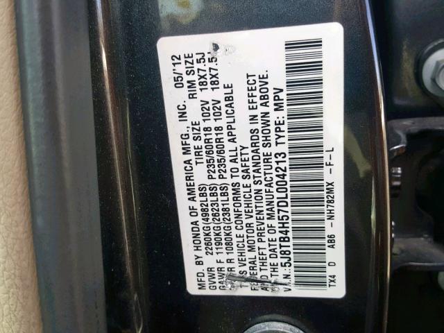 5J8TB4H57DL004213 - 2013 ACURA RDX TECHNO BLACK photo 10