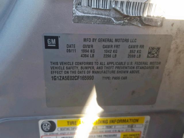 1G1ZA5E02CF165990 - 2012 CHEVROLET MALIBU LS GRAY photo 10